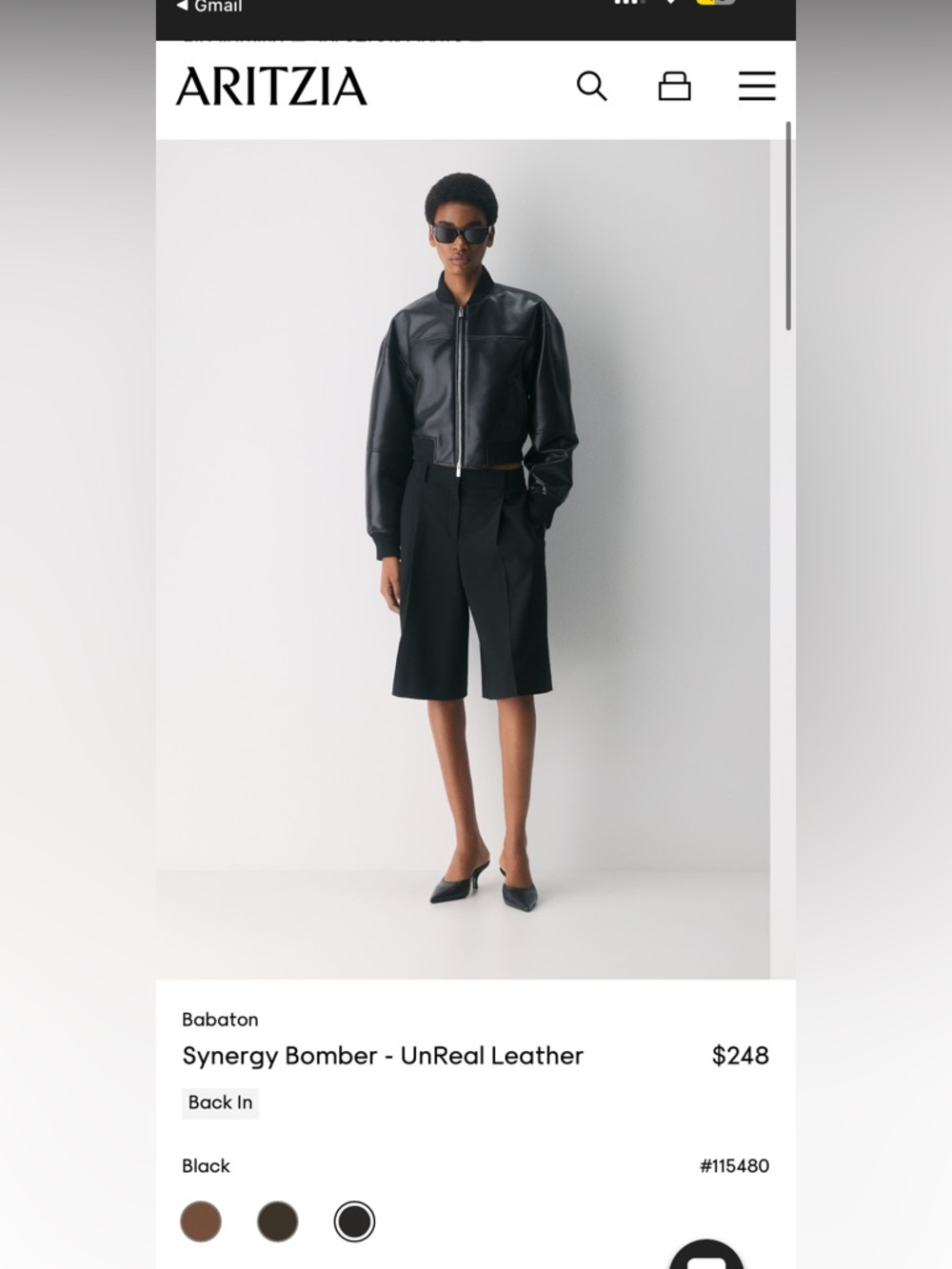 Aritzia Crop Bomber Jacket in Black